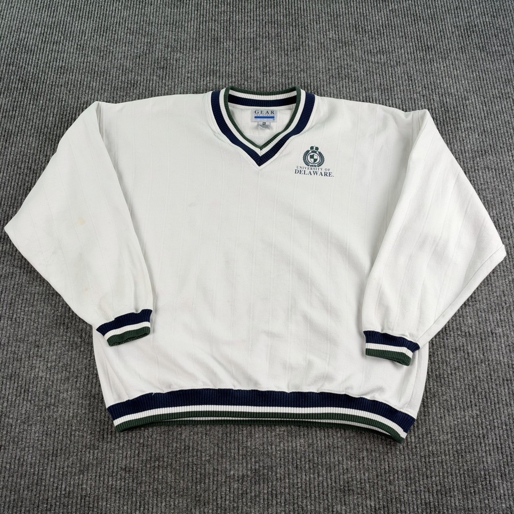 University Delaware Sweater Gear For Sports V Neck Cable Knit Tennis Preppy Ivy